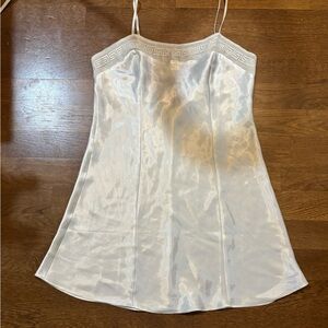 Vintage Vertigineux White Satin Slip Dress Greek Key Trim Y2K Size L